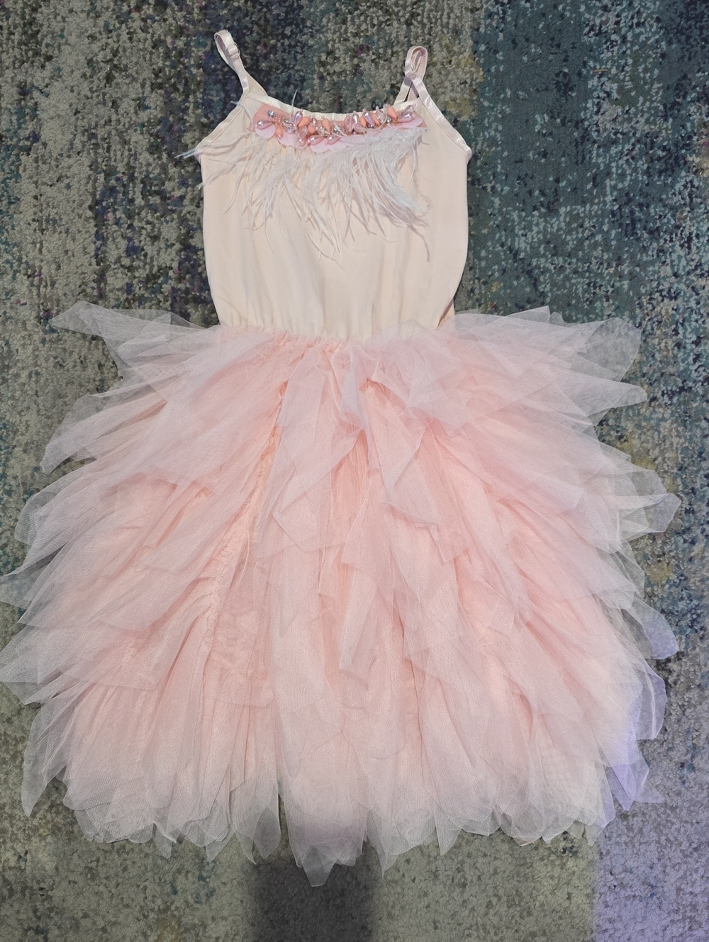 Pink Feather & Tulle Kids Costume Dress